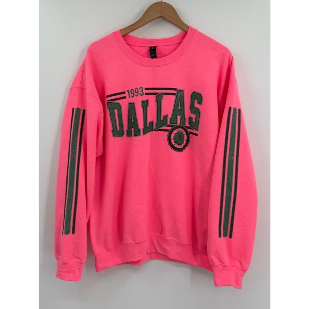 Gildan Dallas Stars Hockey Vintage Graphic Crewneck Sweatshirt | Pink | Large